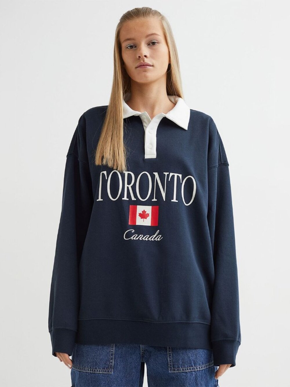 H&M Divided Oversized 'Toronto' Blue Rugby Shirt
